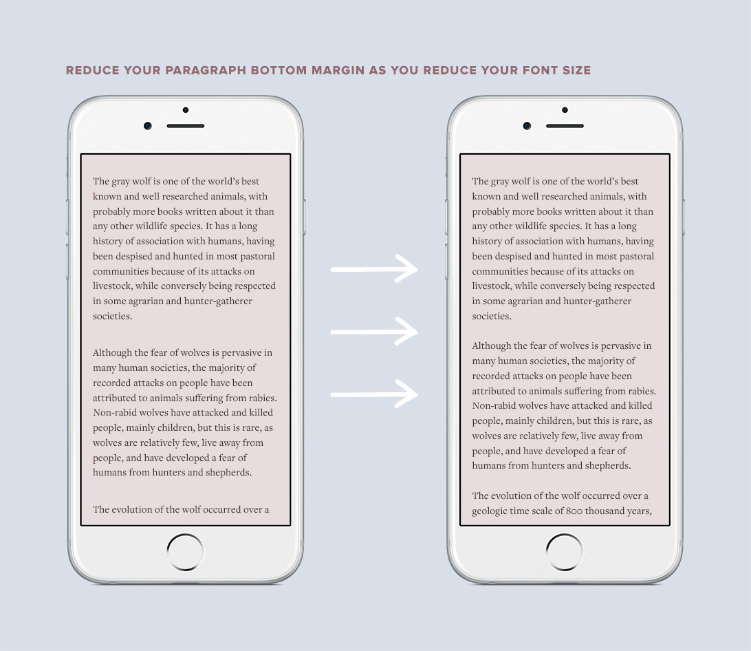 Reduce your paragraph bottom margin as you reduce your font size